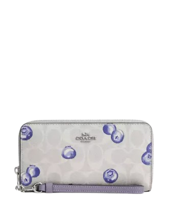 Coach Long Zip Around Wallet In Signature Canvas With Blueberry Print