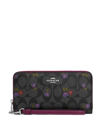 Coach Long Zip Around Wallet In Signature Canvas With Country Floral Print