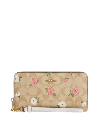 Coach Long Zip Around Wallet In Signature Canvas With Floral Print