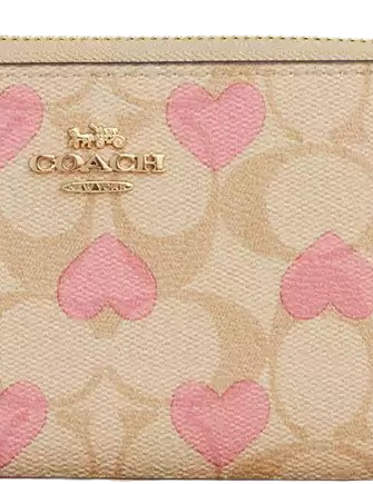 Coach Long Zip Around Wallet In Signature Canvas With Heart Print