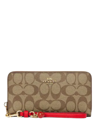 Coach Long Zip Around Wallet In Signature Canvas With Strawberry