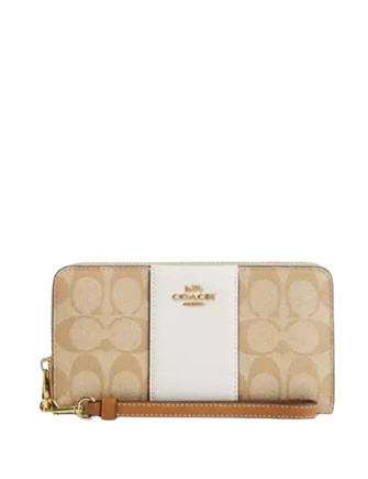 Coach Long Zip Around Wallet In Signature Canvas With Stripe