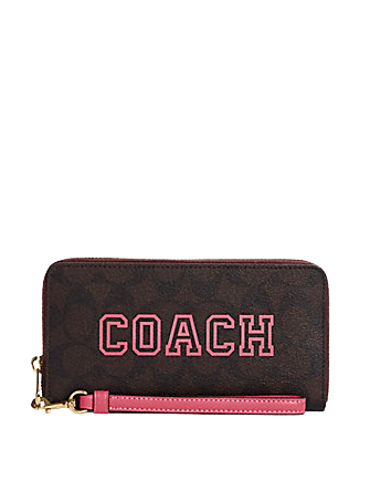 Coach Long Zip Around Wallet In Signature Canvas With Varsity Motif