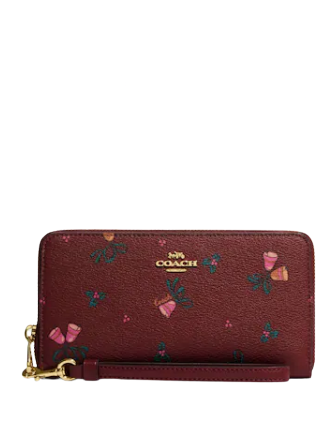 Coach Long Zip Around Wallet With Holiday Bells Print
