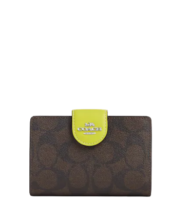 Coach Medium Corner Zip Wallet In Signature Canvas With Colorblock Interior