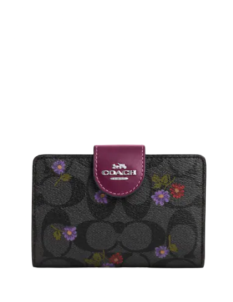 Coach Medium Corner Zip Wallet In Signature Canvas With Country Floral Print