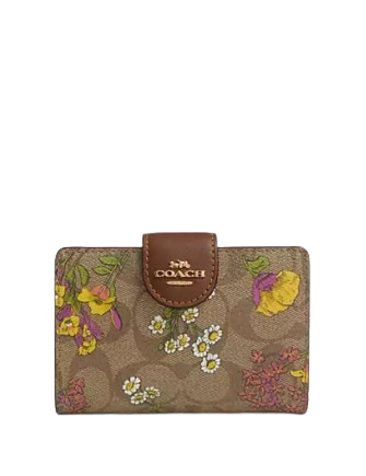 Coach Medium Corner Zip Wallet In Signature Canvas With Floral Print