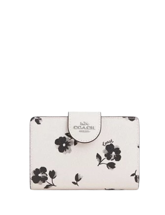 折りたたみ財布 COACH Medium Corner Zip Wallet With Floral Print CR934 Coach Medium Corner Zip Wallet In Signature Canvas With