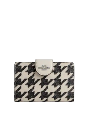 Coach Medium Corner Zip Wallet With Houndstooth Print