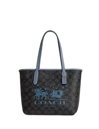 Coach Mini City Tote In Signature Canvas With Horse And Sleigh ...