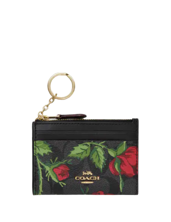 Coach Mini Skinny Id Case In Signature Canvas With Fairytale Rose Print