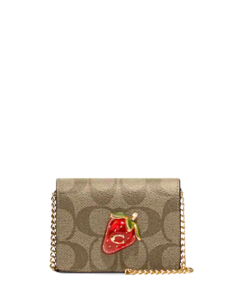 Coach Mini Wallet On A Chain In Signature Canvas With Strawberry