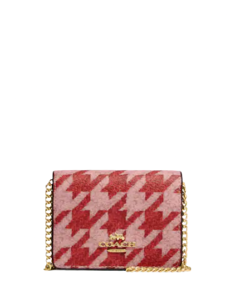 Coach Mini Wallet On A Chain With Houndstooth Print