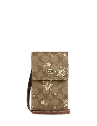 Coach North South Phone Crossbody In Signature Canvas With Star And Snowflake Print