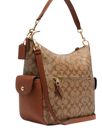 Coach C1523 Pennie Shoulder Bag in Brown Signature Coated Canvas and Black  Refined Pebble Leather - Women's Hobo Bag with Detachable Strap