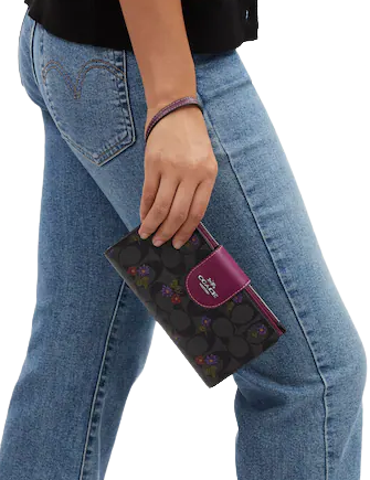Coach Phone Wallet In Signature Canvas With Country Floral Print