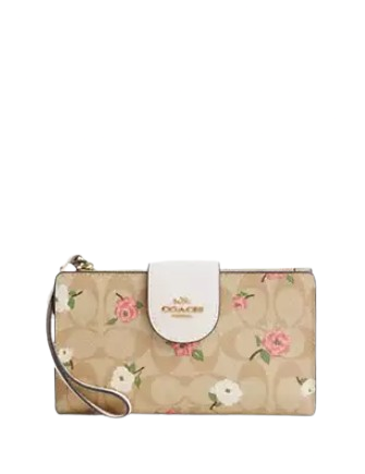 Coach Phone Wallet In Signature Canvas With Floral Print