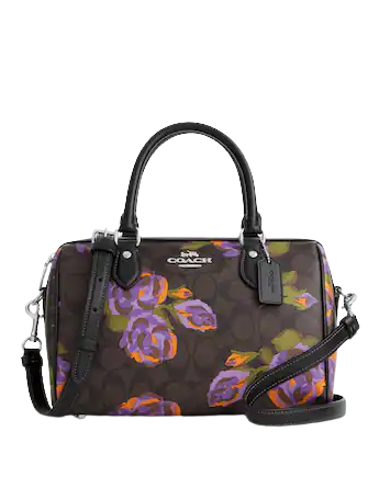 Coach Rowan Satchel In Signature Canvas With Rose Print