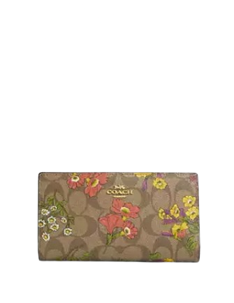 Coach Slim Zip Wallet In Signature Canvas With Floral Print