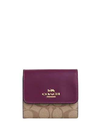 Coach Small Trifold Wallet In Blocked Signature Canvas