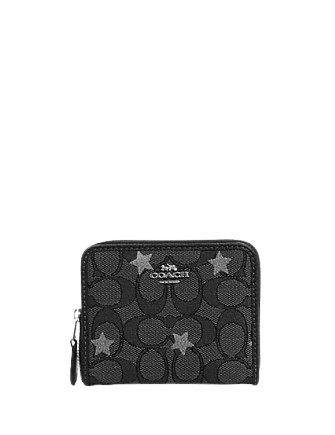Coach Small Zip Around Wallet In Signature Jacquard With Star Embroidery