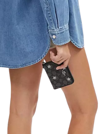 Coach Small Zip Around Wallet In Signature Jacquard With Star Embroidery