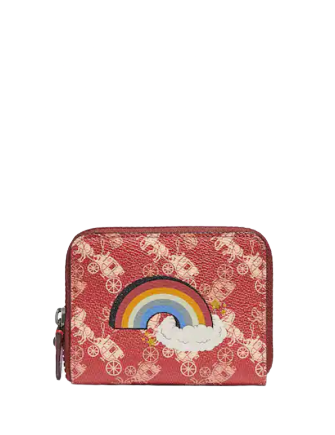 Coach Small Zip Around Wallet With Horse And Carriage Print And Rainbow