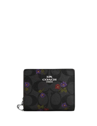 Coach Snap Wallet In Signature Canvas With Country Floral