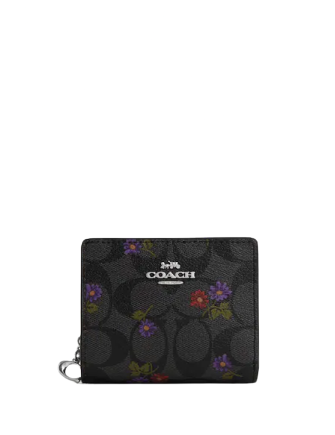 Coach Snap Wallet In Signature Canvas With Country Floral Print