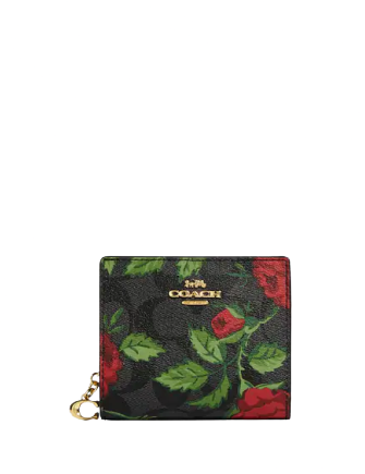Coach Snap Wallet In Signature Canvas With Fairytale Rose Print
