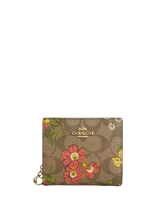Coach Snap Wallet In Signature Canvas With Floral Print