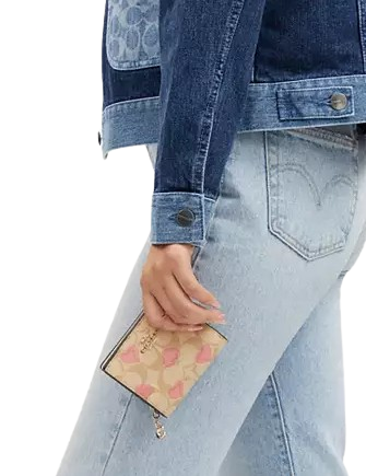 Coach Snap Wallet In Signature Canvas With Heart Print