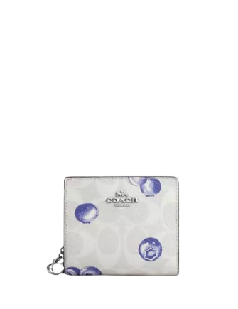 Coach Snap Wallet In Signature Canvas With Blueberry Print