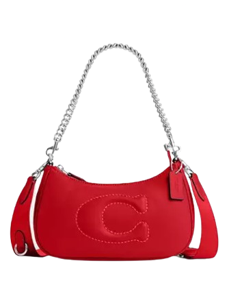 Coach Signature Logo-Jacquard Canvas Shoulder Bag - Red