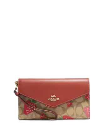 Coach Travel Envelope Wallet In Signature Canvas With Wild Strawberry Print