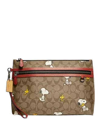 Coach Coach X Peanuts Carry All Pouch In Signature Canvas With Snoopy Woodstock Print