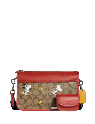 Coach Coach X Peanuts Heritage Convertible Crossbody In Signature Canvas With Snoopy Woodstock Print