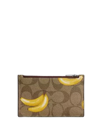 Coach Zip Card Case In Signature Canvas With Banana Print