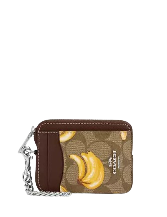Coach Zip Card Case In Signature Canvas With Banana Print
