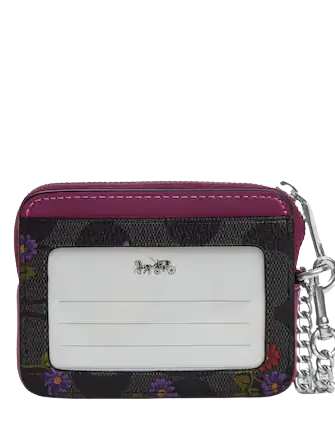 Coach Zip Card Case In Signature Canvas With Country Floral Print