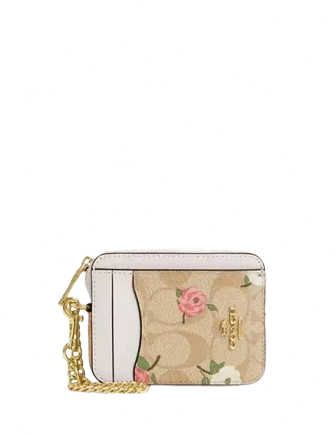 Coach Zip Card Case In Signature Canvas With Floral Print
