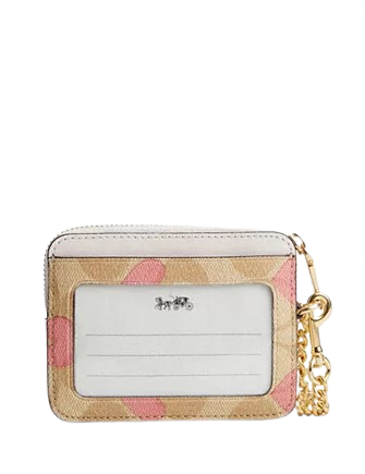Coach Zip Card Case In Signature Canvas With Heart Print