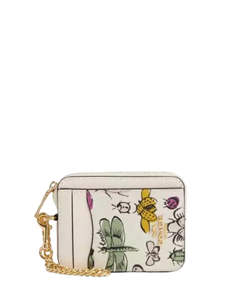 COACH＊ コンパクトな ハットン COMPLIMENTARY CARD CASE 3色 🩷Coach Zip Card Case - CW883 Chalk Pink Carnation Signature