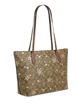 Coach Zip Top Tote In Signature Canvas With Star And Snowflake Coach Zip Top Tote In Signature Canvas With Star And Snowflake