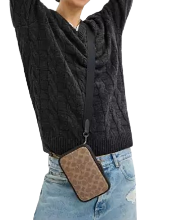 Coach Aden Crossbody Bag In Signature Canvas Tan Black