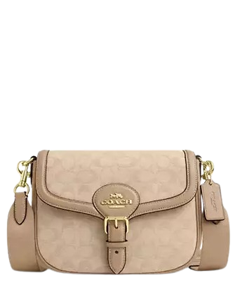 Coach Amelia Saddle Bag With Signature Canvas Dark Natural