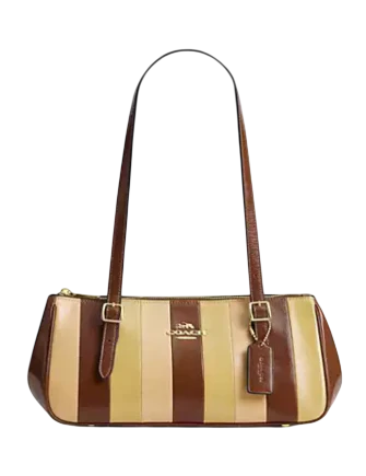 Coach Asher Shoulder Bag With Striped Patchwork  Redwood 