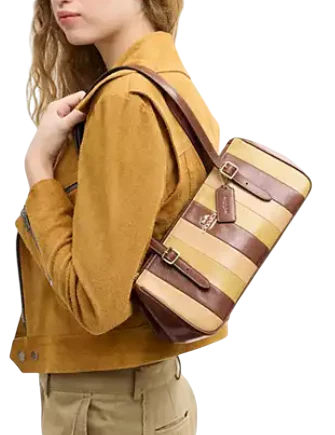 Coach Asher Shoulder Bag With Striped Patchwork  Redwood 