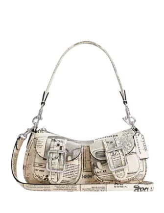 Coach Ashton Shoulder Bag With Newspaper Print Chalk