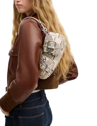 Coach Ashton Shoulder Bag With Newspaper Print Chalk